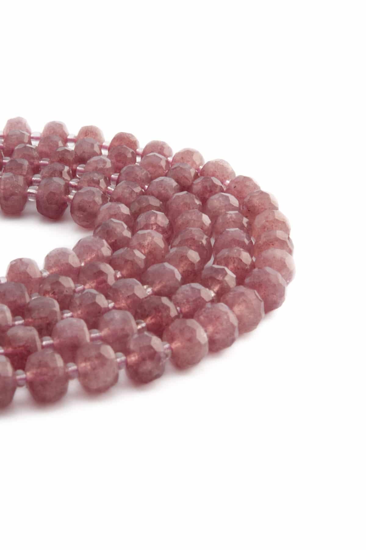 Çilek Kuvars Doğal Taş Parlak Açık Pembe Dore Faset Kesim 8x7mm Dizi [AA]