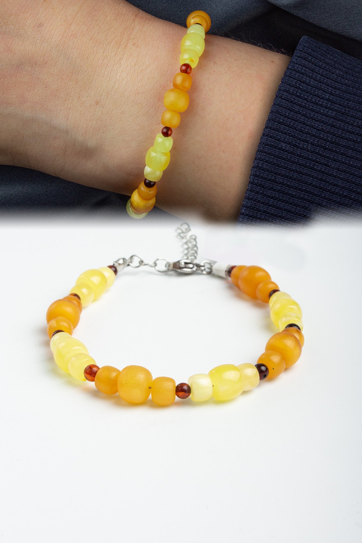 Damla Kehribar Karışık Renkli Yetişkin Bileklik