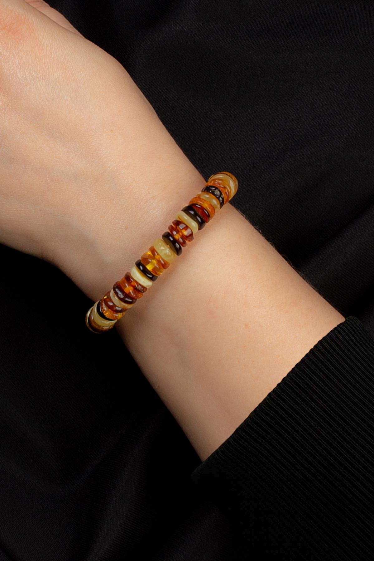 Damla Kehribar Kebribar Parlak Karışık Renkli Rondela Kesim Yetişkin Bileklik 12,20-12,60gr