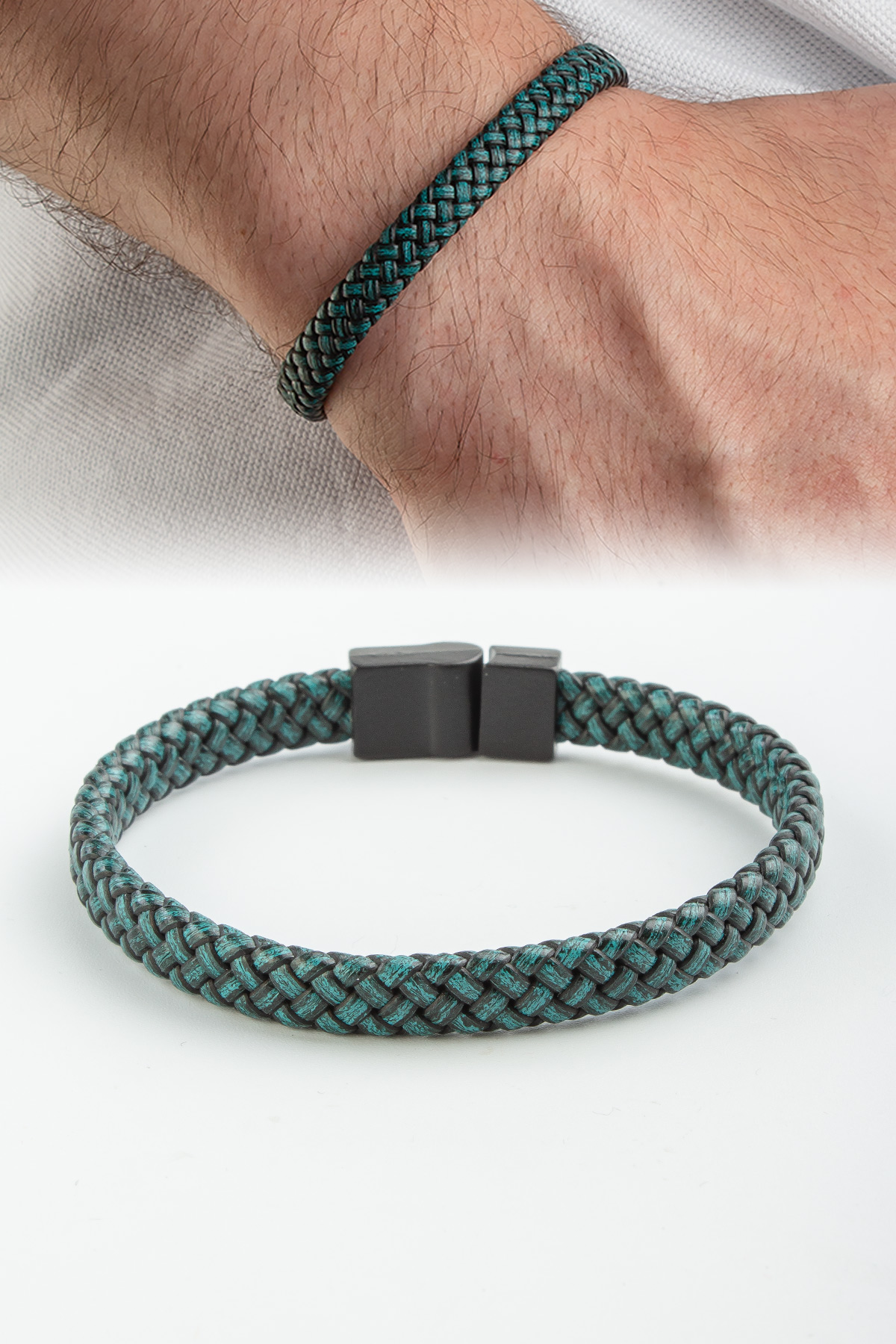 Deri Yeşil 8mm Erkeke Bilekliği