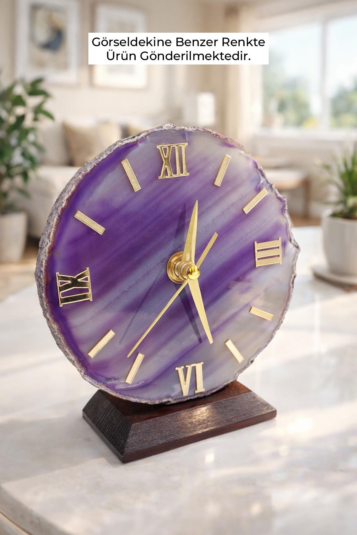 Derin Kraliyet Moru Akik Doğal Taş Saat