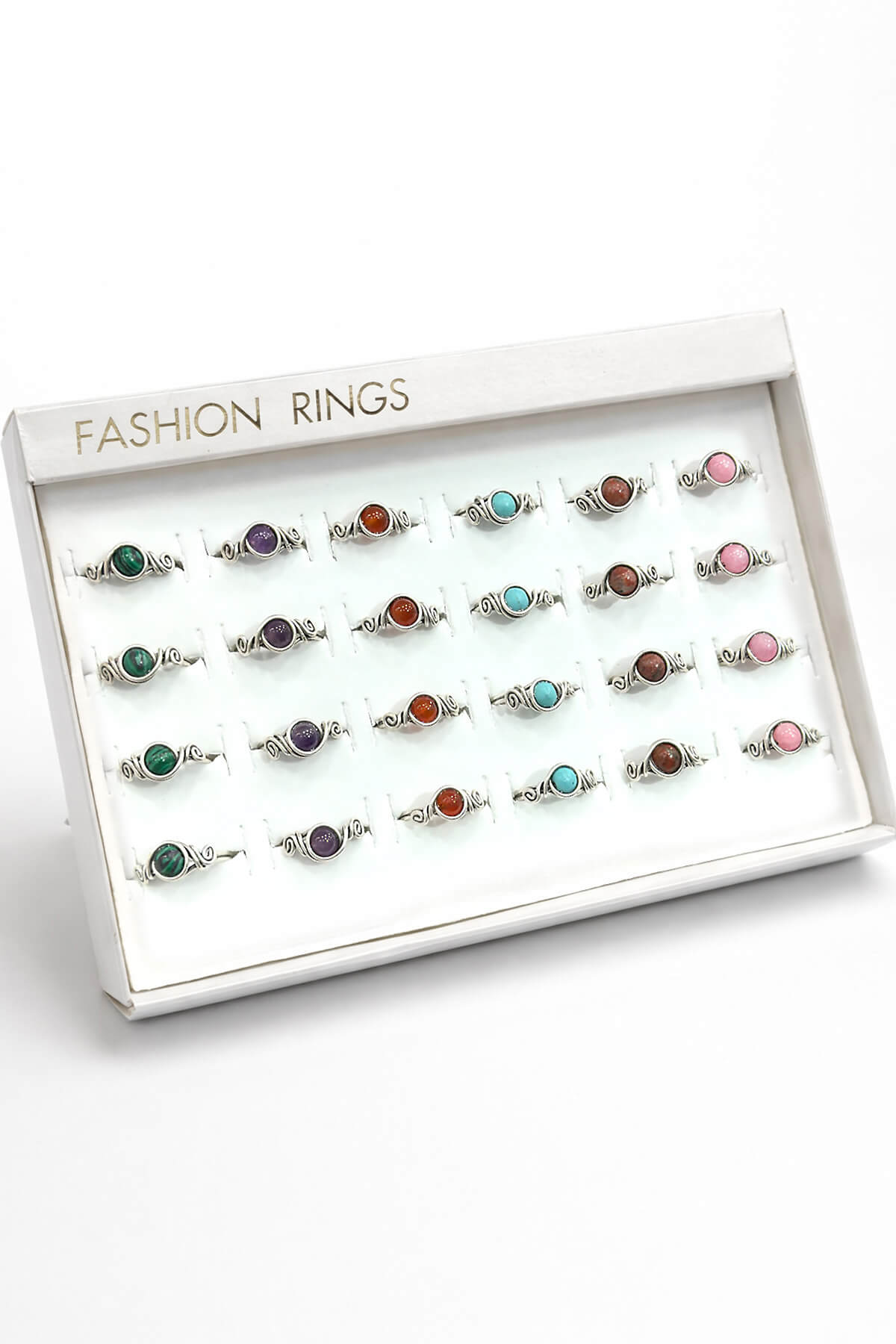 Doğal Taş Karışık Çelik Küre Kesim 24 Adet Ayarlanabilir Yüzük