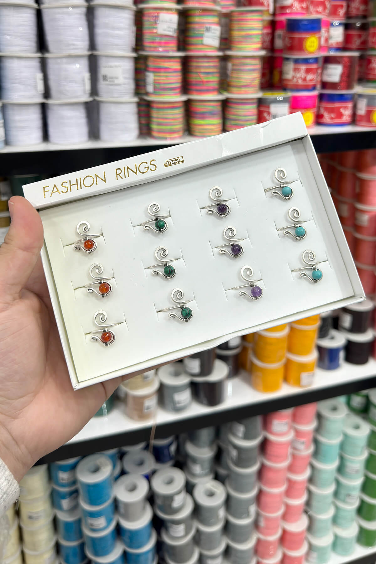 Doğal Taş Karışık Çelik Küre Kesim 12 Adet Ayarlanabilir Yüzük