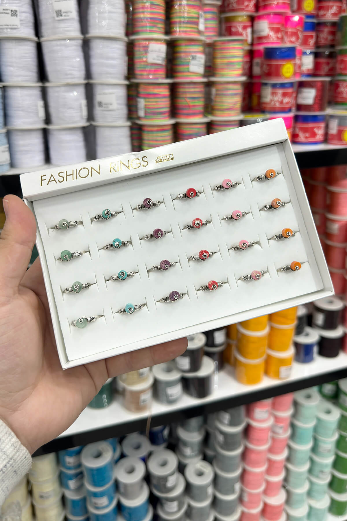 Doğal Taş Karışık Çelik Rondela Kesim 24 Adet Ayarlanabilir Yüzük