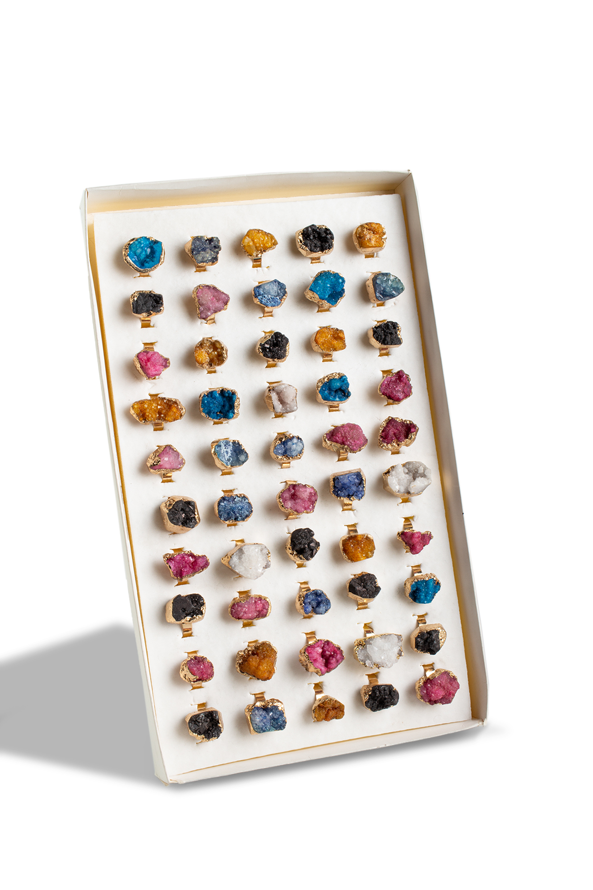 Doğal Taş Karışık Lak Kaplama Ham Kütle Kesim 50 Adet Ayarlanabilir Yüzük