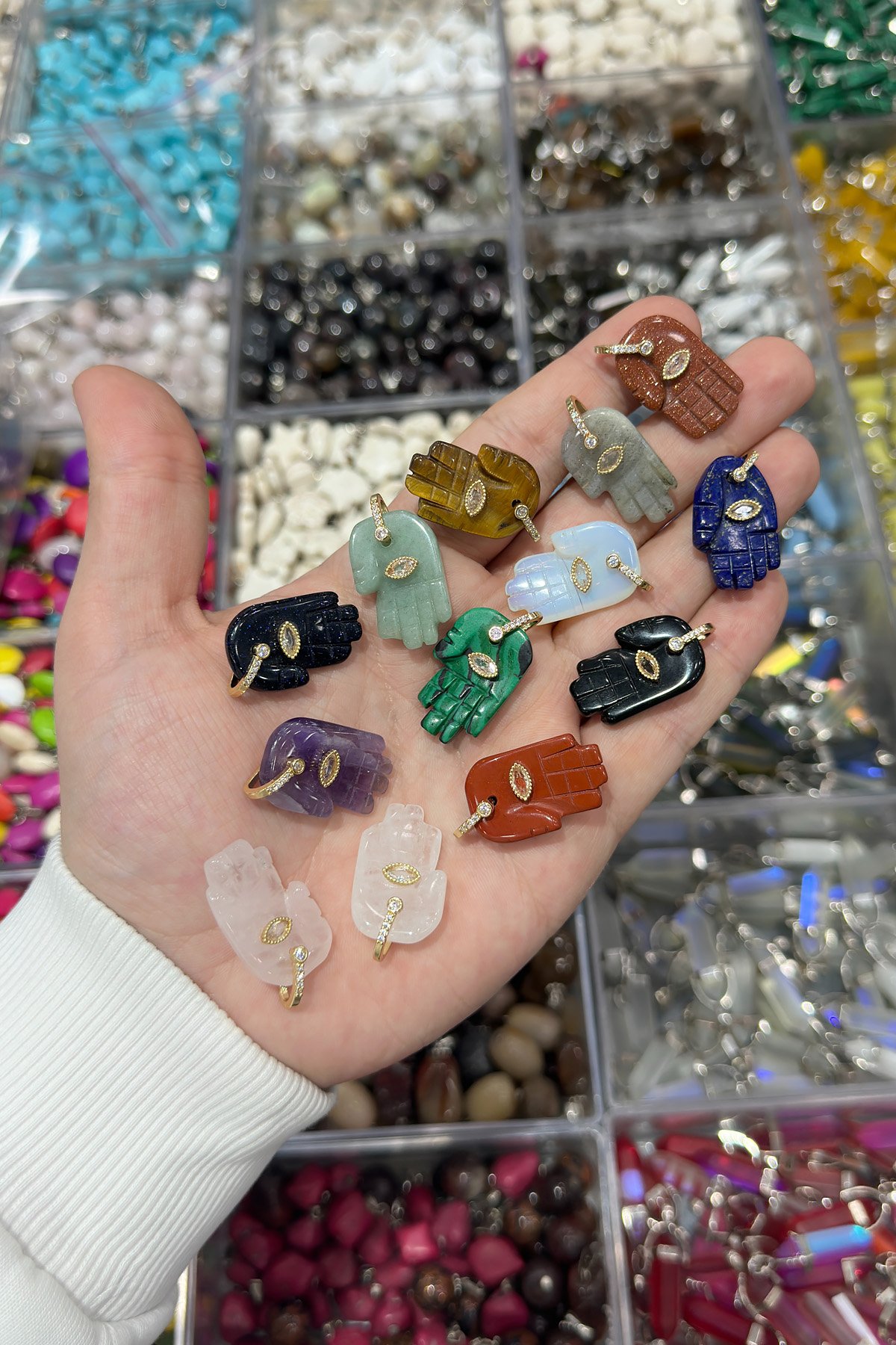 Doğal Taş Kolye Ucu Fatma Ana Eli Hamsa Kesim 25x17mm