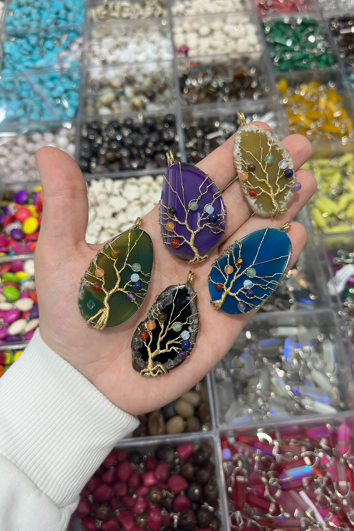 Doğal Taş Kolye Ucu Hayat Ağacı Oval Kesim 52x32mm