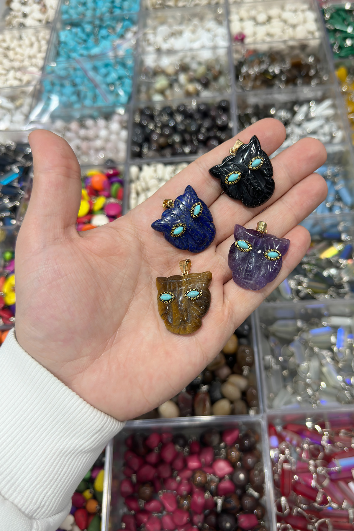 Doğal Taş Kolye Ucu Kaplan Yüzü Kesim 30mm