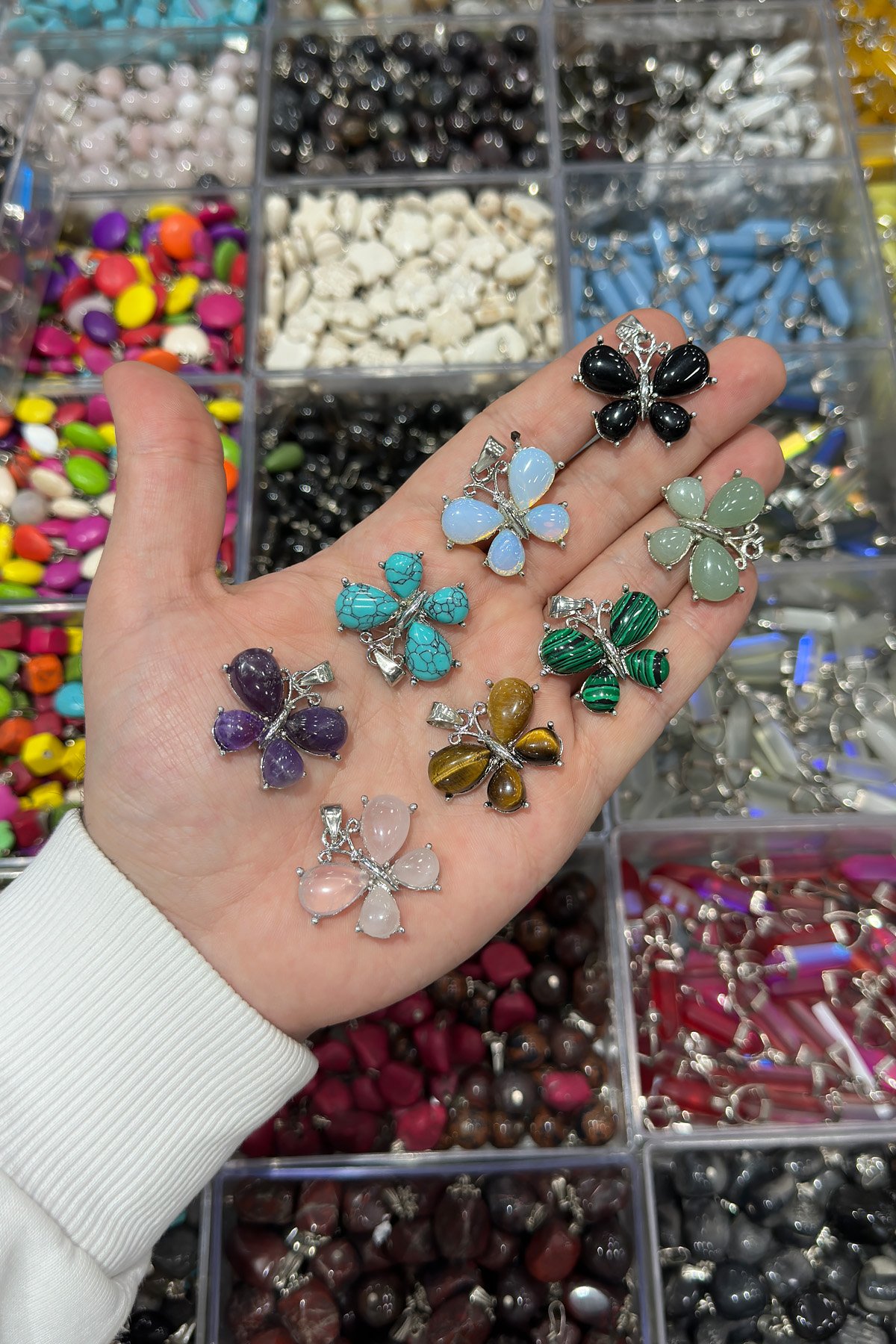 Doğal Taş Kolye Ucu Kelebek Kesim 30mm