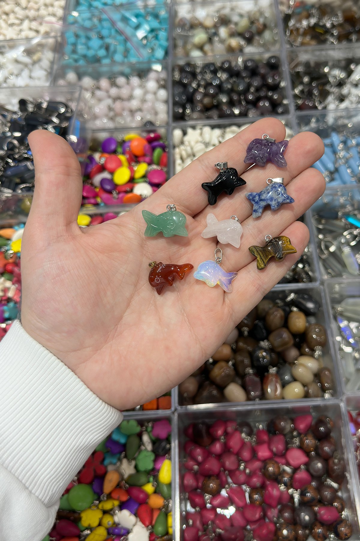 Doğal Taş Kolye Ucu Yunus Kesim 24x14mm