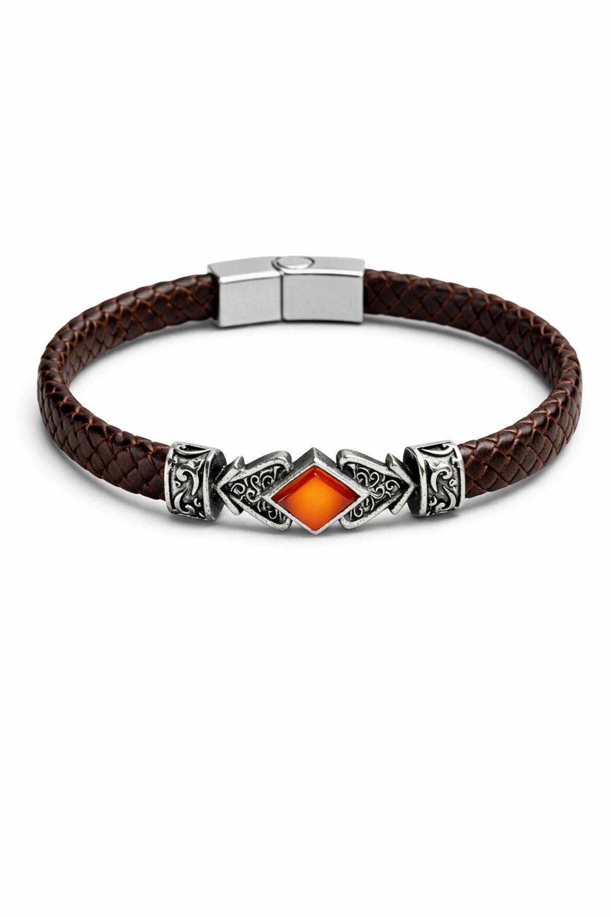 Erkek Heritage Serisi Taş Detaylı Deri Bileklik