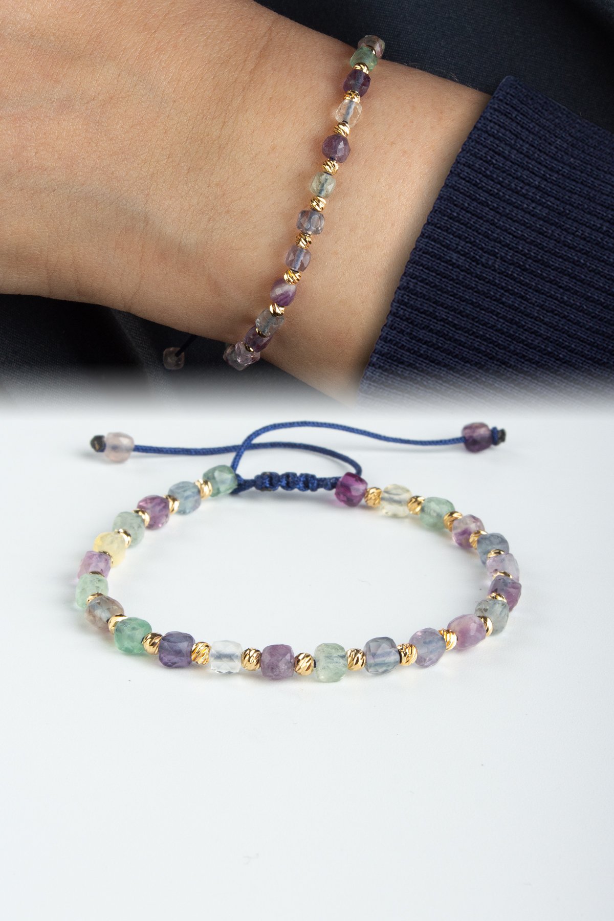 Florit Doğal Taş Küp Kesim Makrome Bileklik