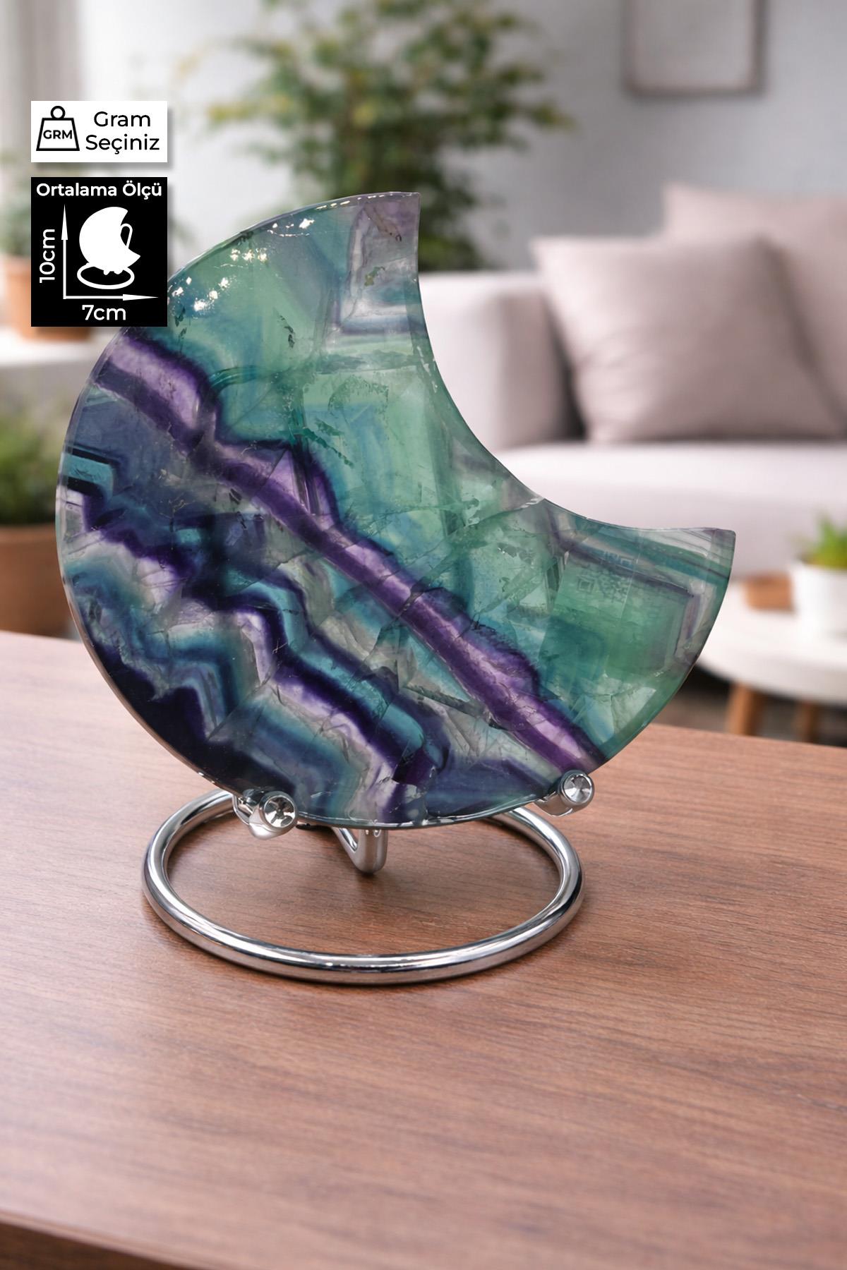 Florit Taşı Ham Kütle Yarım Ay Kesim 10x7cm Dekoratif Obje