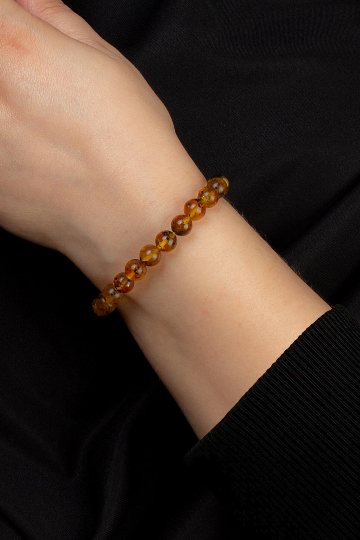 Fosil Kehribar Parlak Küre Kesim 8mm Yetişkin Bileklik 7,10-7,40gr