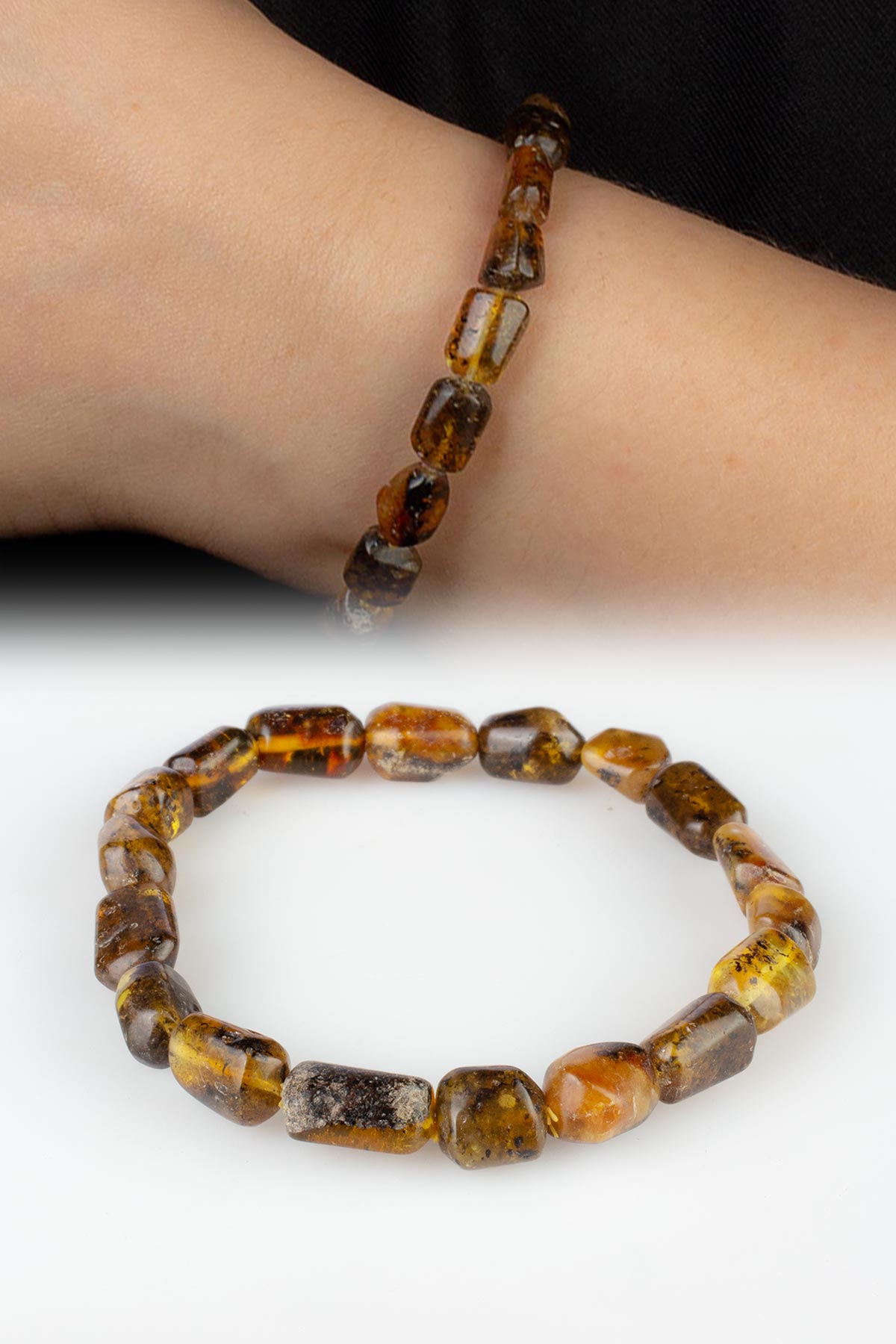 Fosil Kehribar Parlak Tımbıl Kesim Yetişkin Bileklik 6,7-7gr