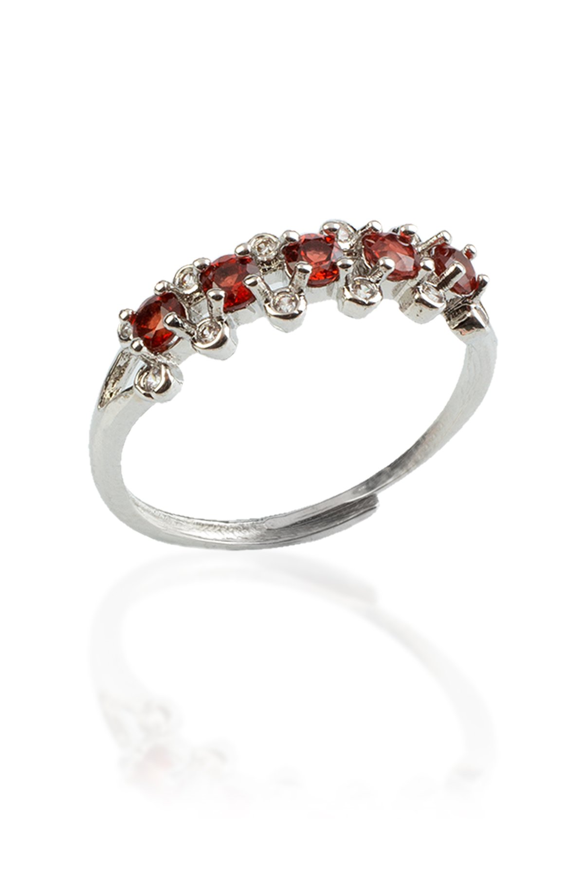 Garnet Doğal Taş Kristal Kesim 5li Pirinç Üzeri Gümüş Kaplama Ayarlanabilir Yüzük