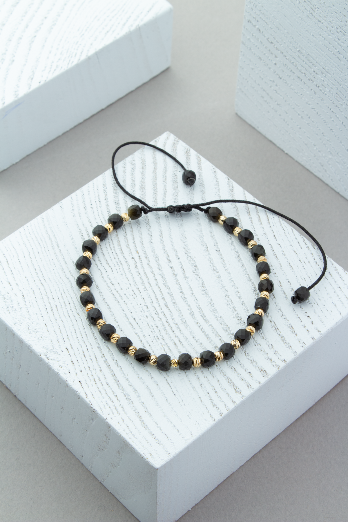 Gold Obsidyen Doğal Taş Fasetli Küp Kesim 4mm Makrome Bileklik