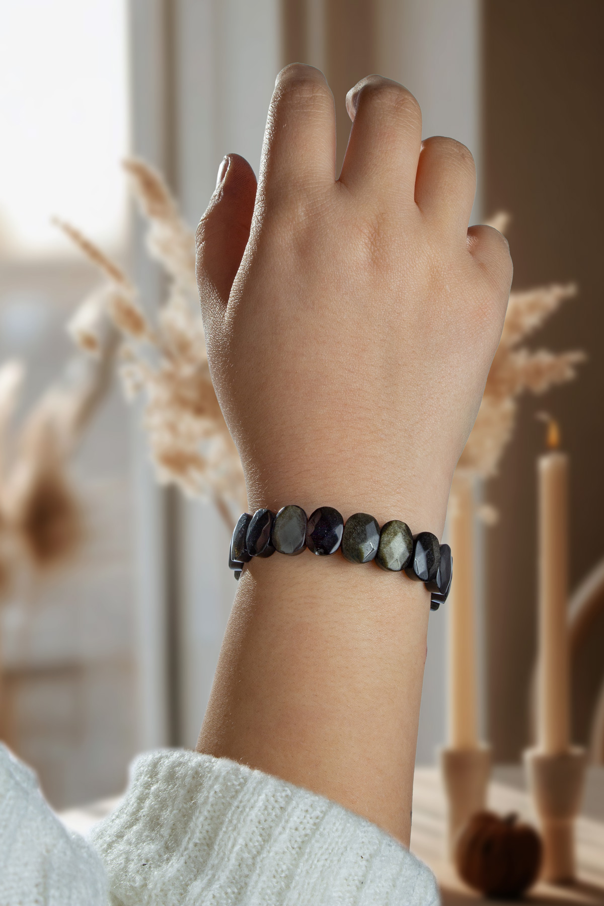 Gold Obsidyen Doğal Taş Oval Kesim Bileklik