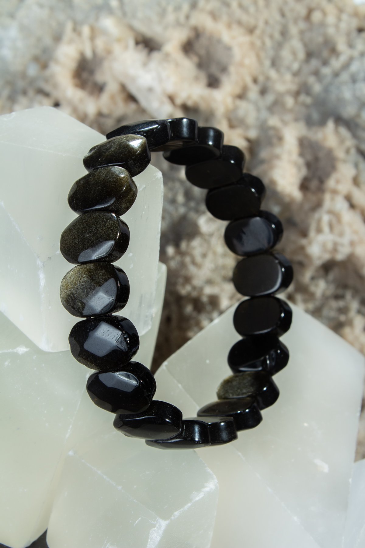 Gold Obsidyen Doğal Taş Oval Kesim Bileklik