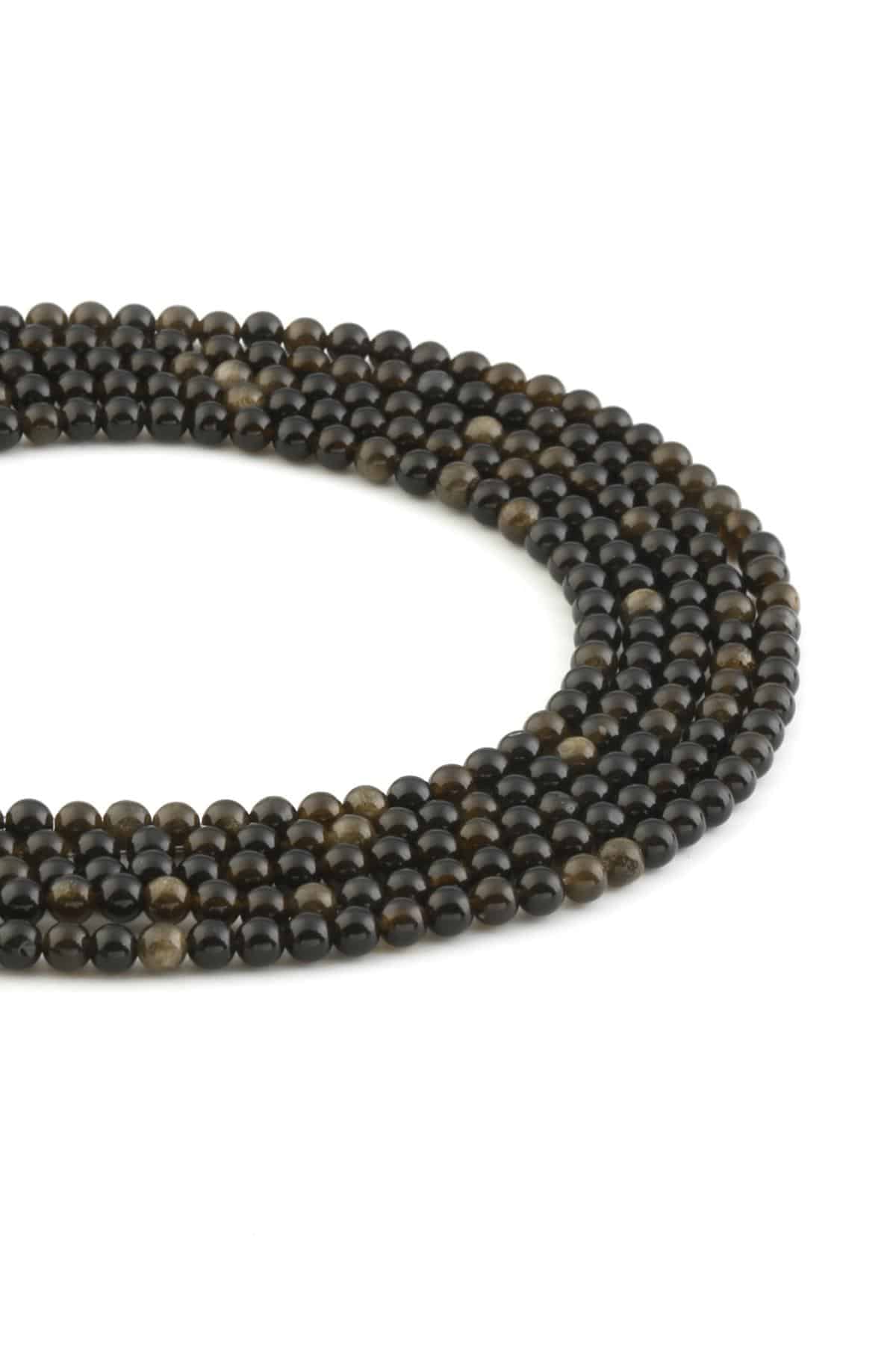 Gold Obsidyen Taşı Parlak Gold Küre Kesim 4mm Dizi [AA]