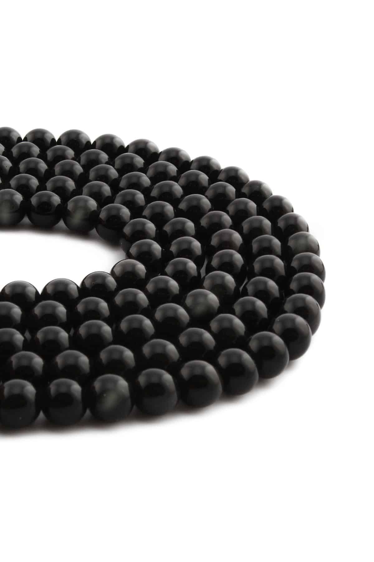 Obsidyen Doğal Taş Parlak Siyah Küre Kesim 8mm Dizi [AA]