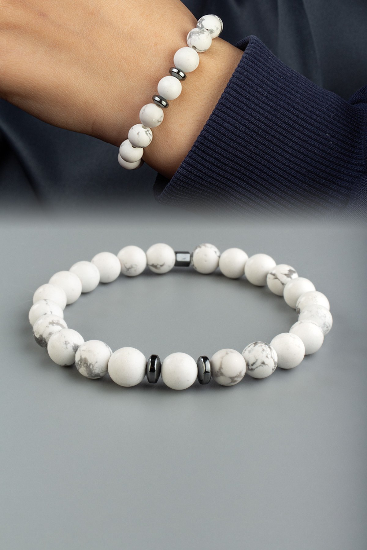 Havlit Doğal Taş Küre Kesim Mat Beyaz 8mm Bileklik