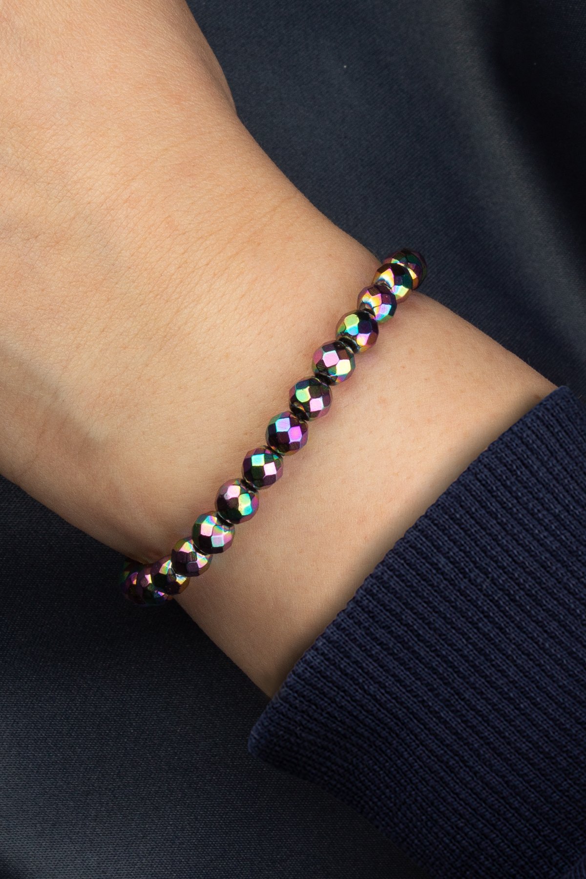 Hematit Doğal Taş Gökkuşağı Faset Küre Kesim 6mm Makrome Bileklik