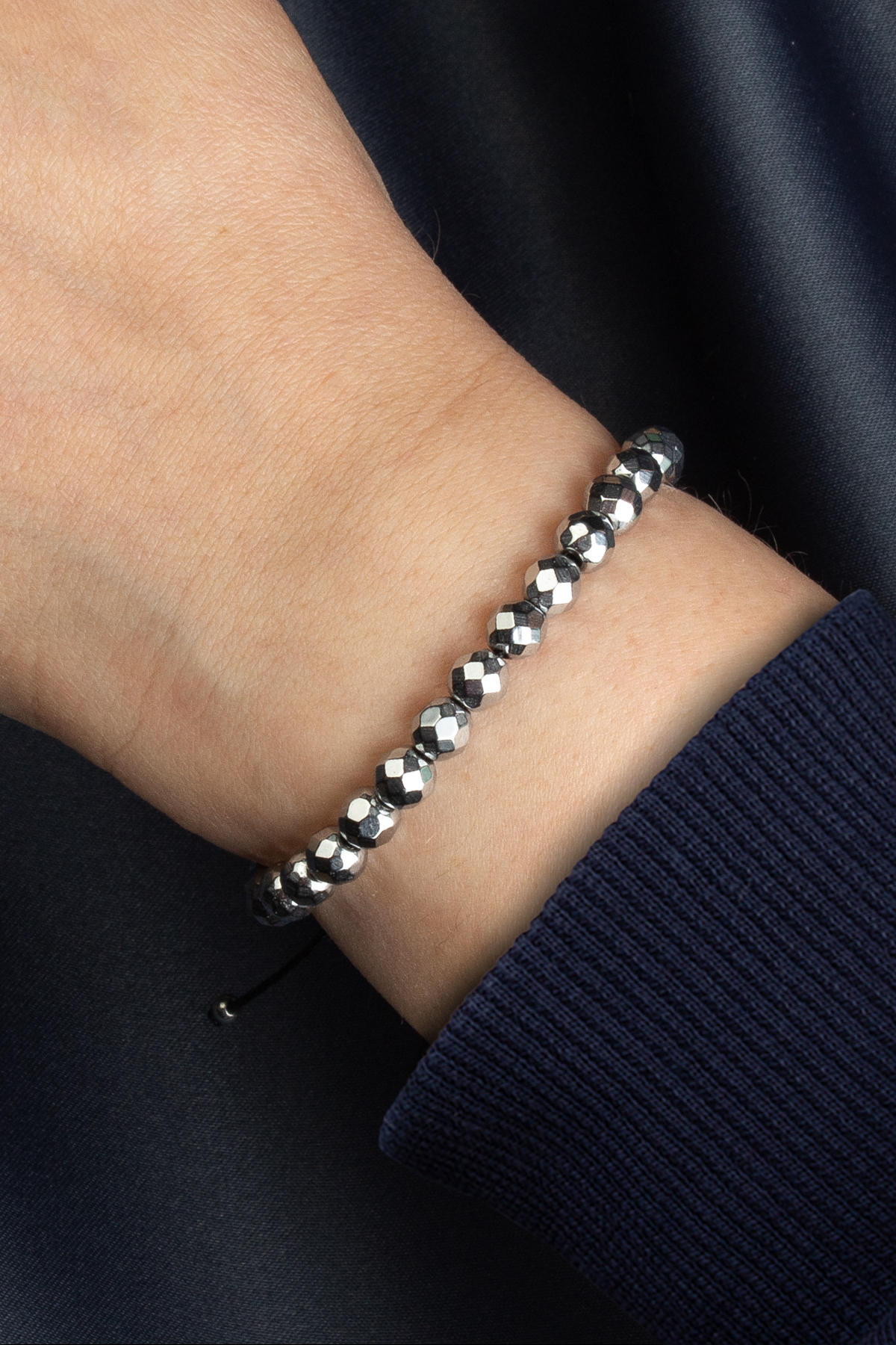 Hematit Doğal Taş Gümüş Faset Küre Kesim 6mm Makrome Bileklik