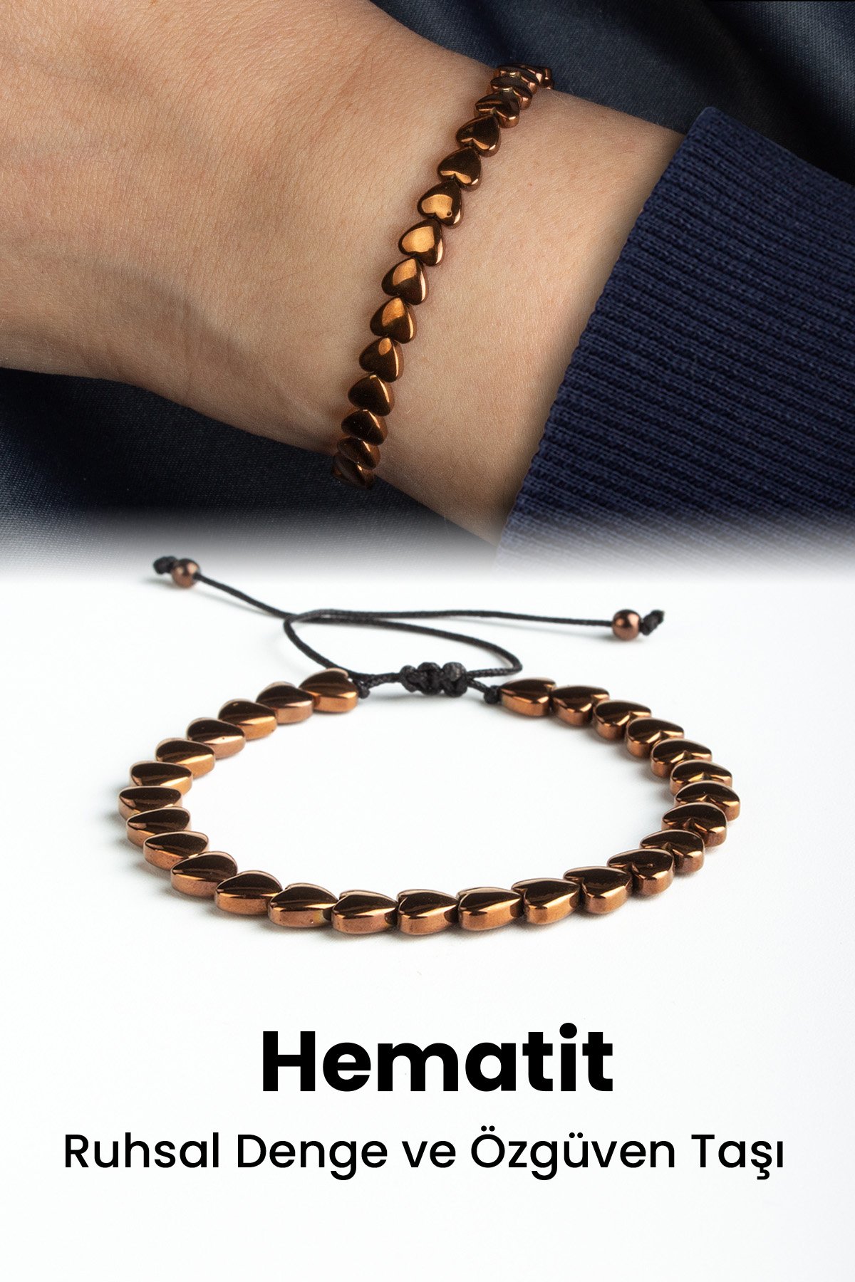 Hematit Doğal Taş Kahverengi Kalp Kesim 6mm Makrome Bileklik