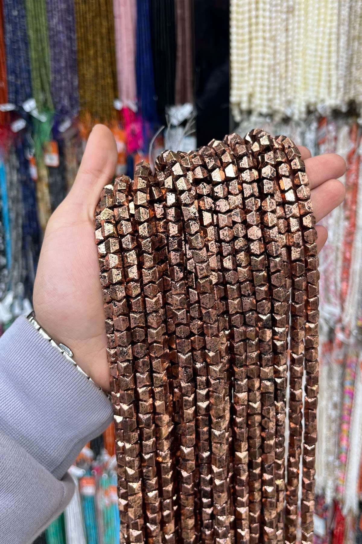 Hematit Taşı Altıgen Rondela Kesim 6x3mm-Pütürlü Antik Bakır Doğal Taş Dizi