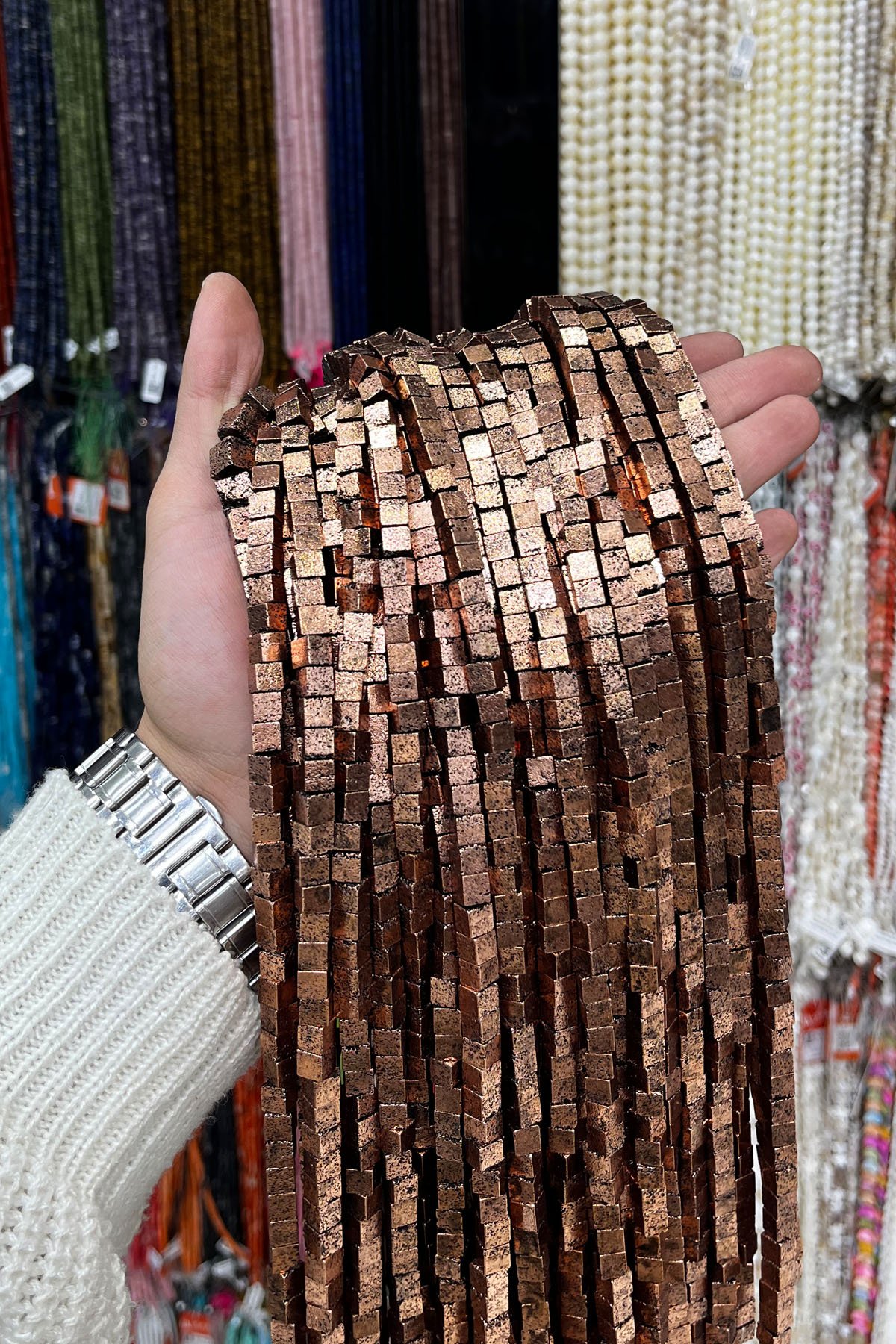 Hematit Taşı Küp Kesim 8x8mm-Pütürlü Antik Bakır Doğal Taş Dizi