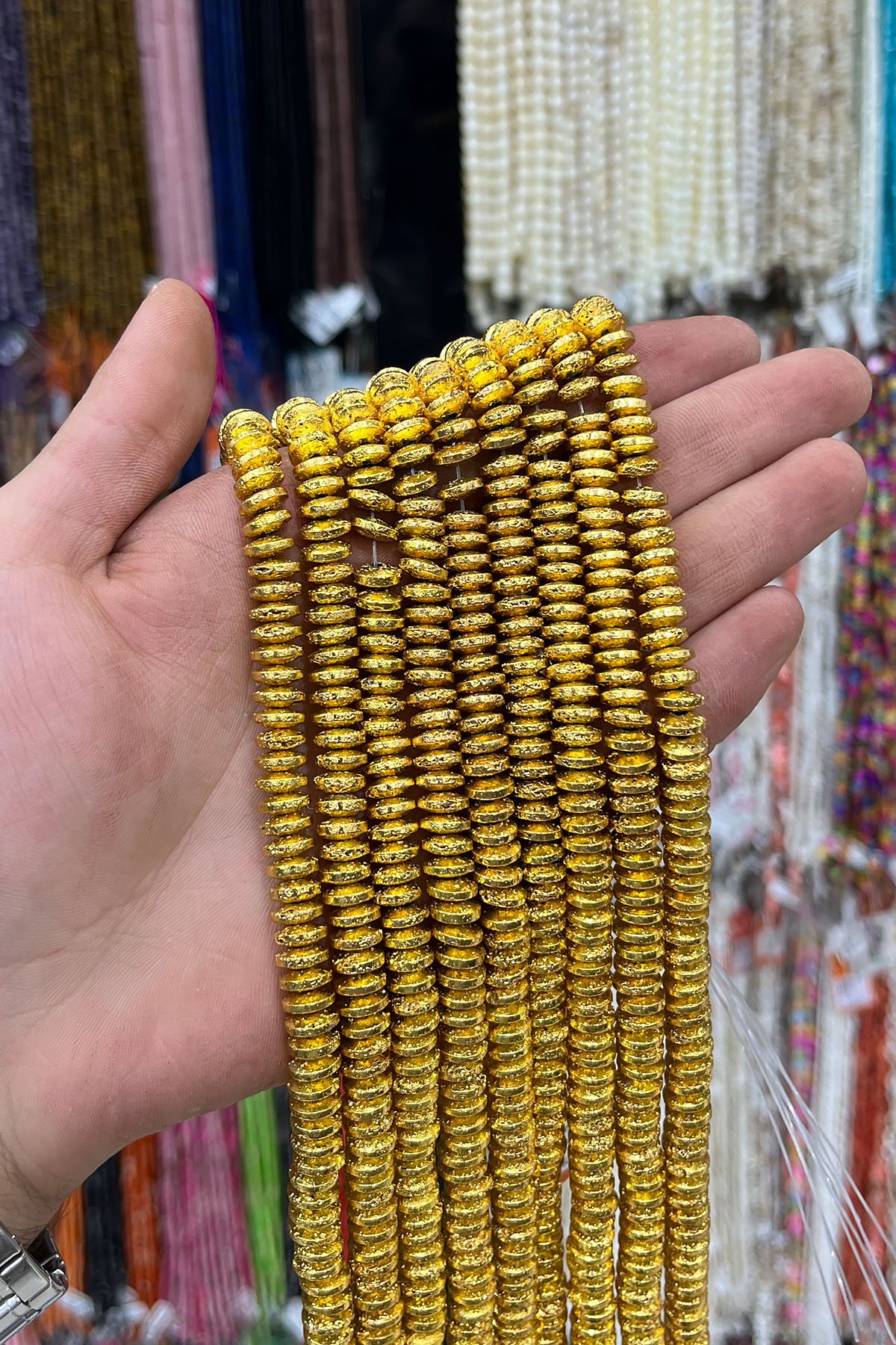 Hematit Taşı Rondela Kesim 8x3mm-Pütürlü Sarı Doğal Taş Dizi