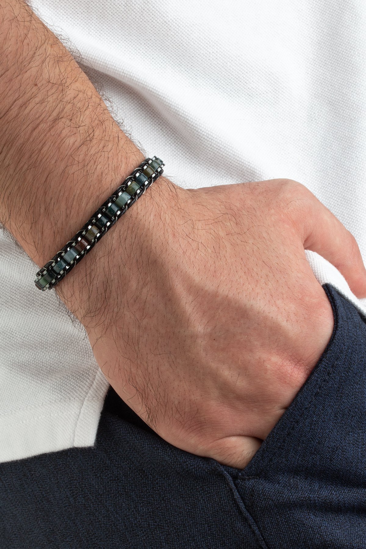 Hint Akik Doğal Taş Örme Erkek Bilekliği 6x3mm