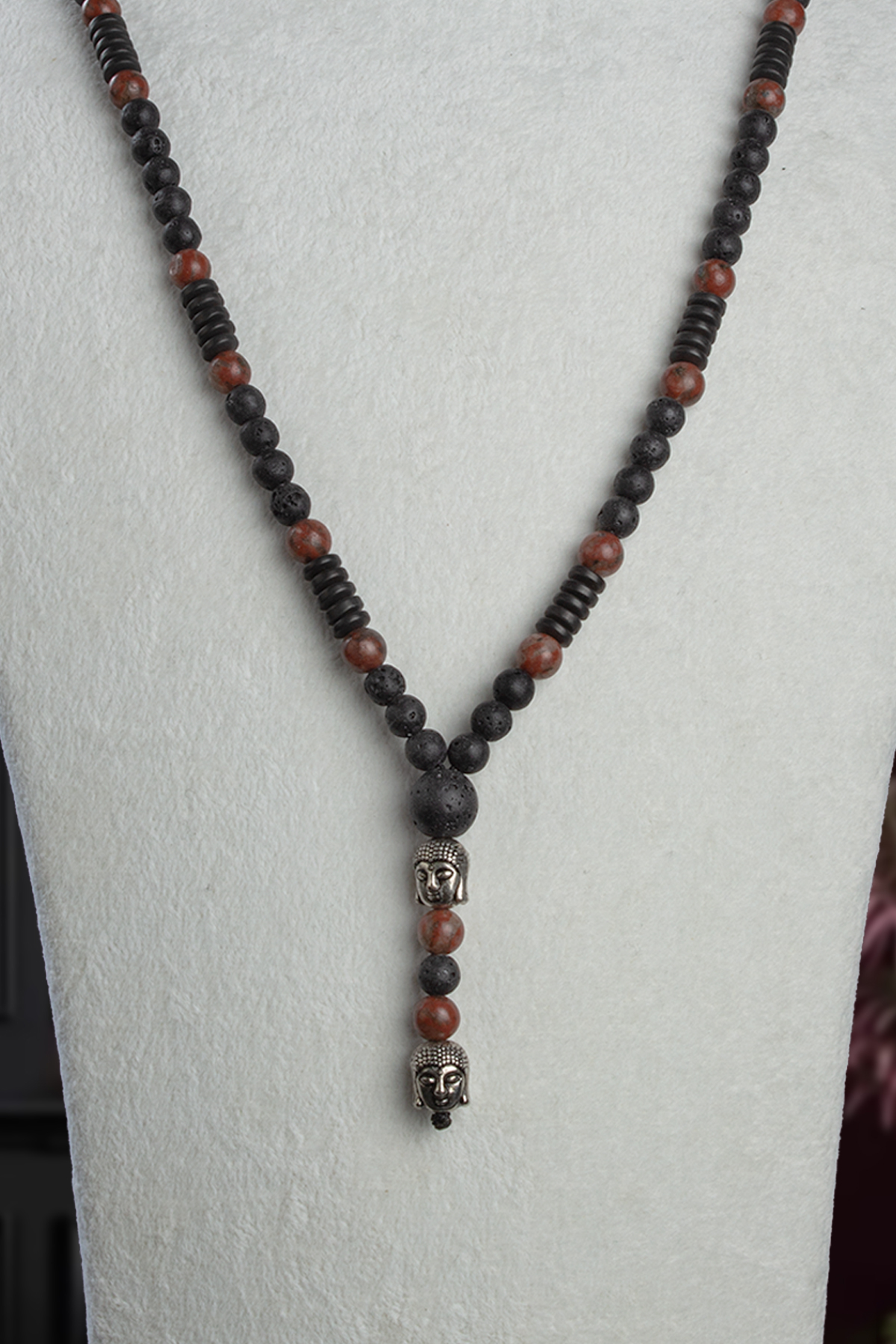 Jasper Doğal Taş Kırmızı Küre Kesim Buda Boncuk Kolye