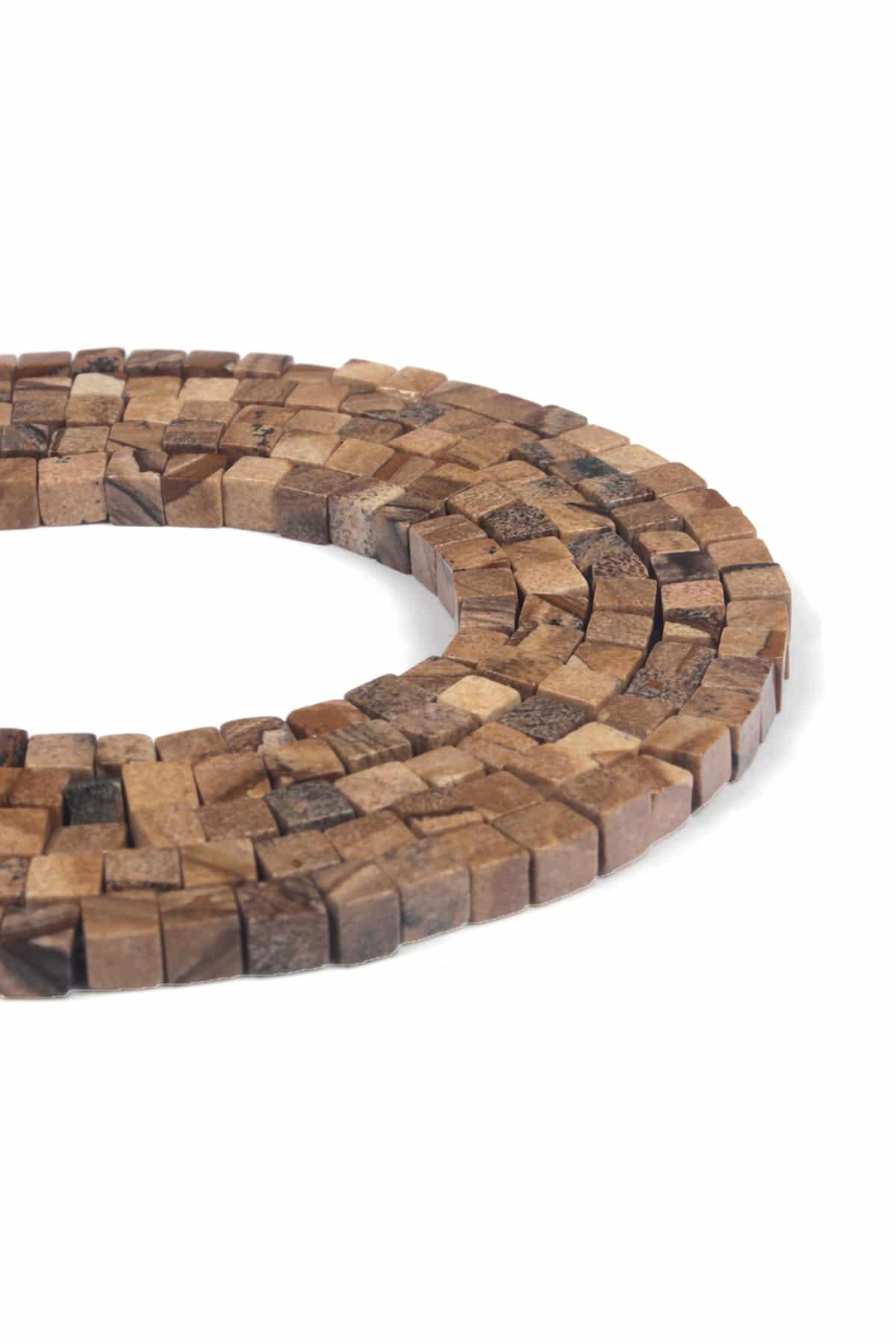 Ağaç Jasper Taşı Küp Kesim 4x4mm Dizi