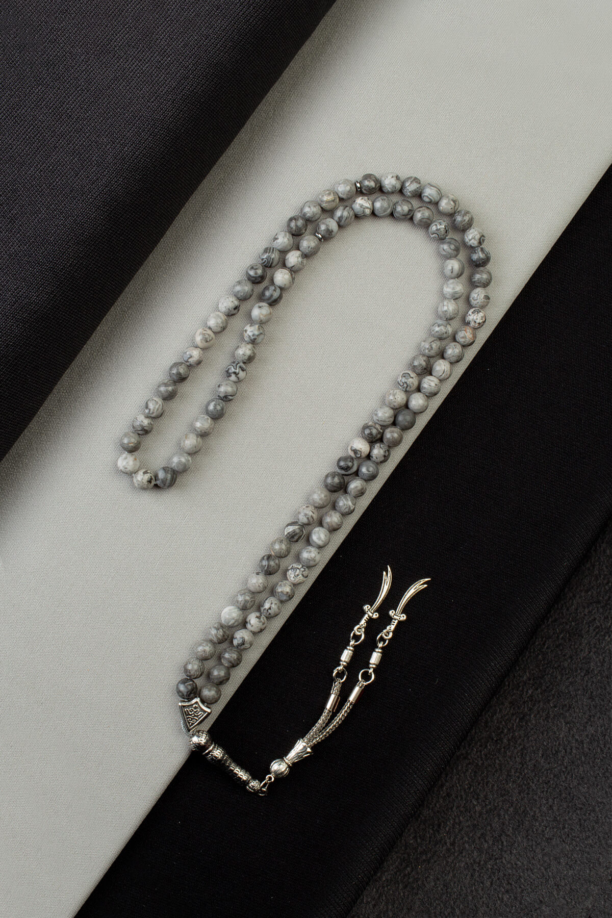 Jasper Doğal Taş Küre Kesim Gri 99lu 6mm Tesbih