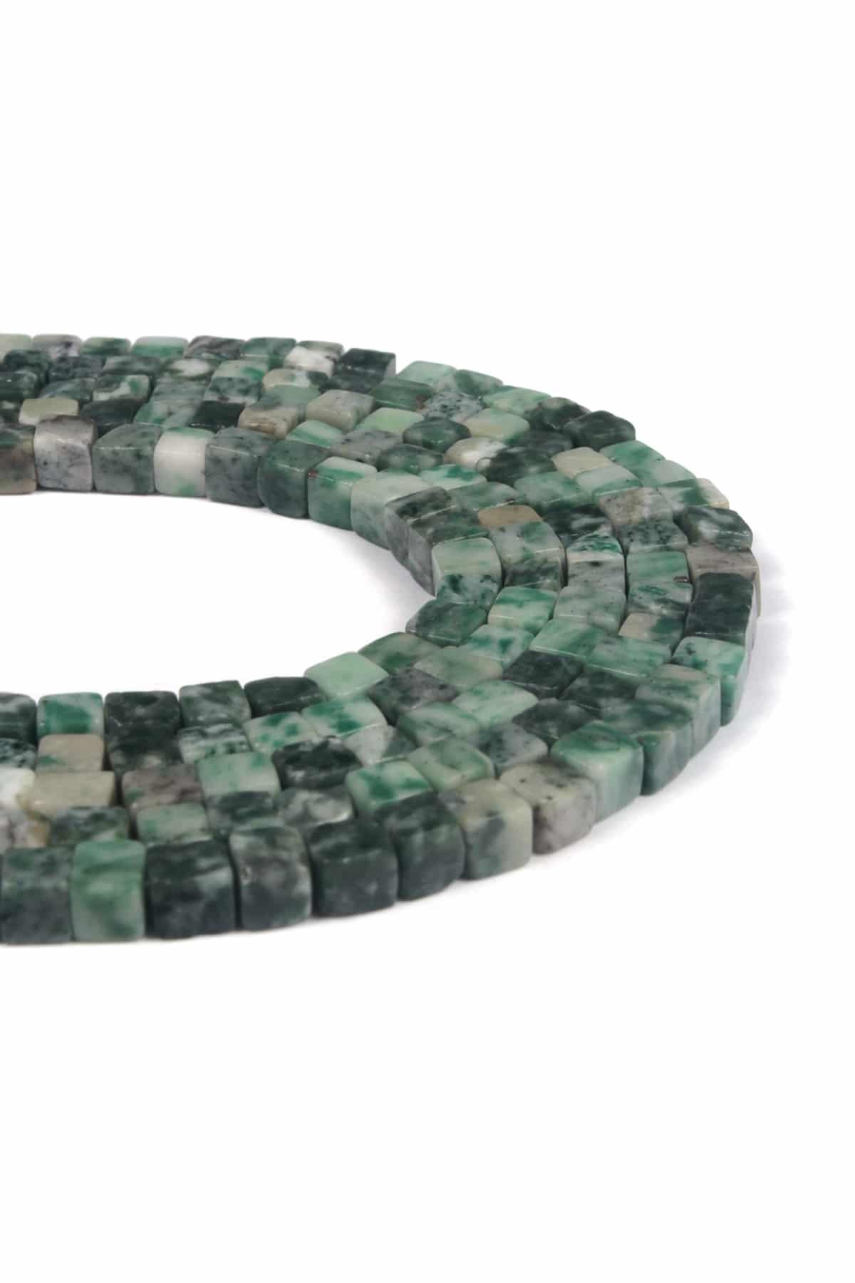Jasper Doğal Taş Parlak Benekli Yeşil Küp Kesim 4x4mm Dizi [AA]