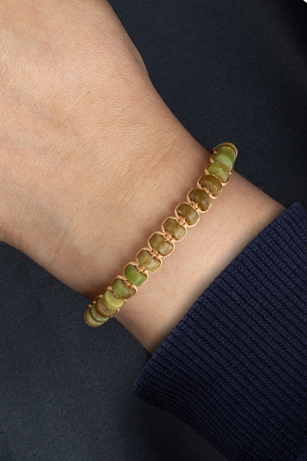 Jasper Doğal Taş Yeşil Rondela Kesim Makrome Bileklik