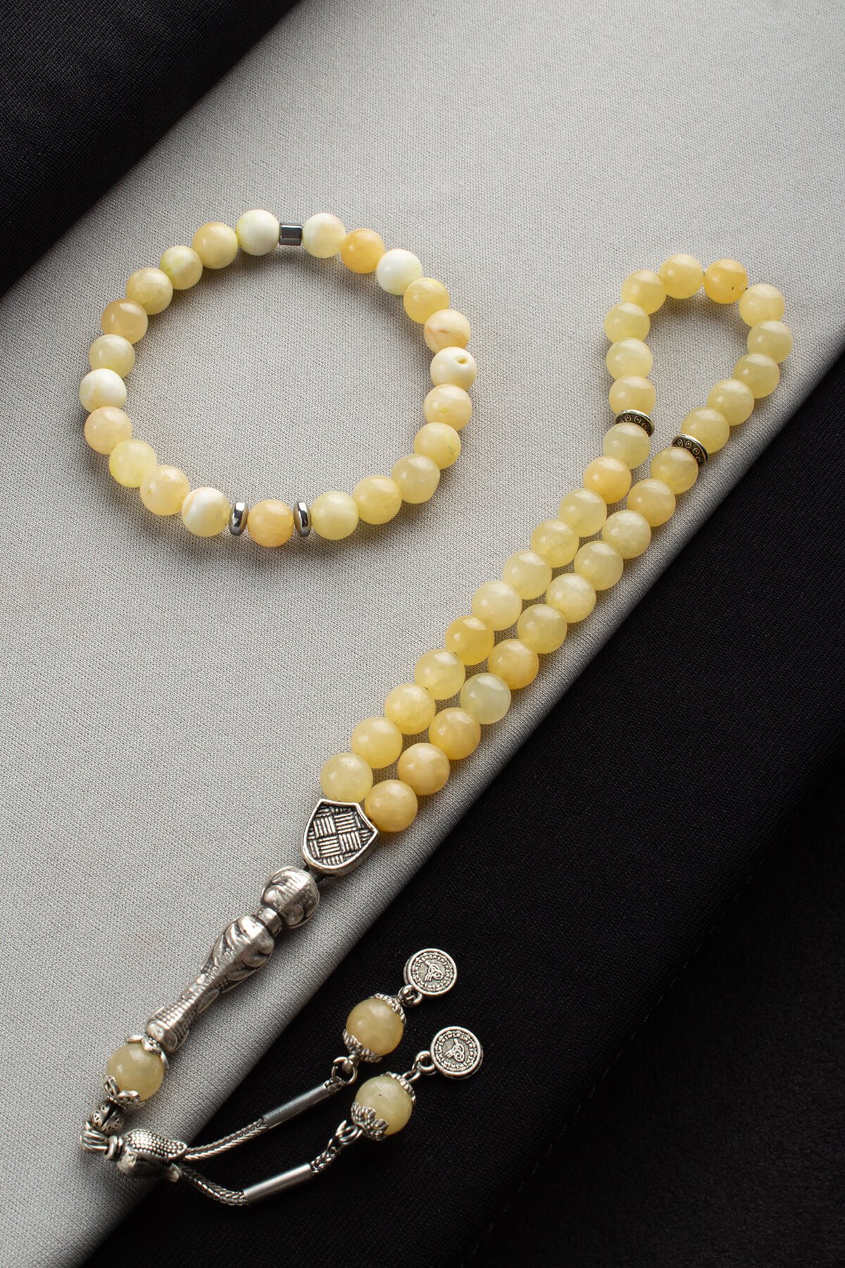 Kalsit Doğal Taş Misina Bileklik & Kalsit 33 lü 8mm Tesbih Seti