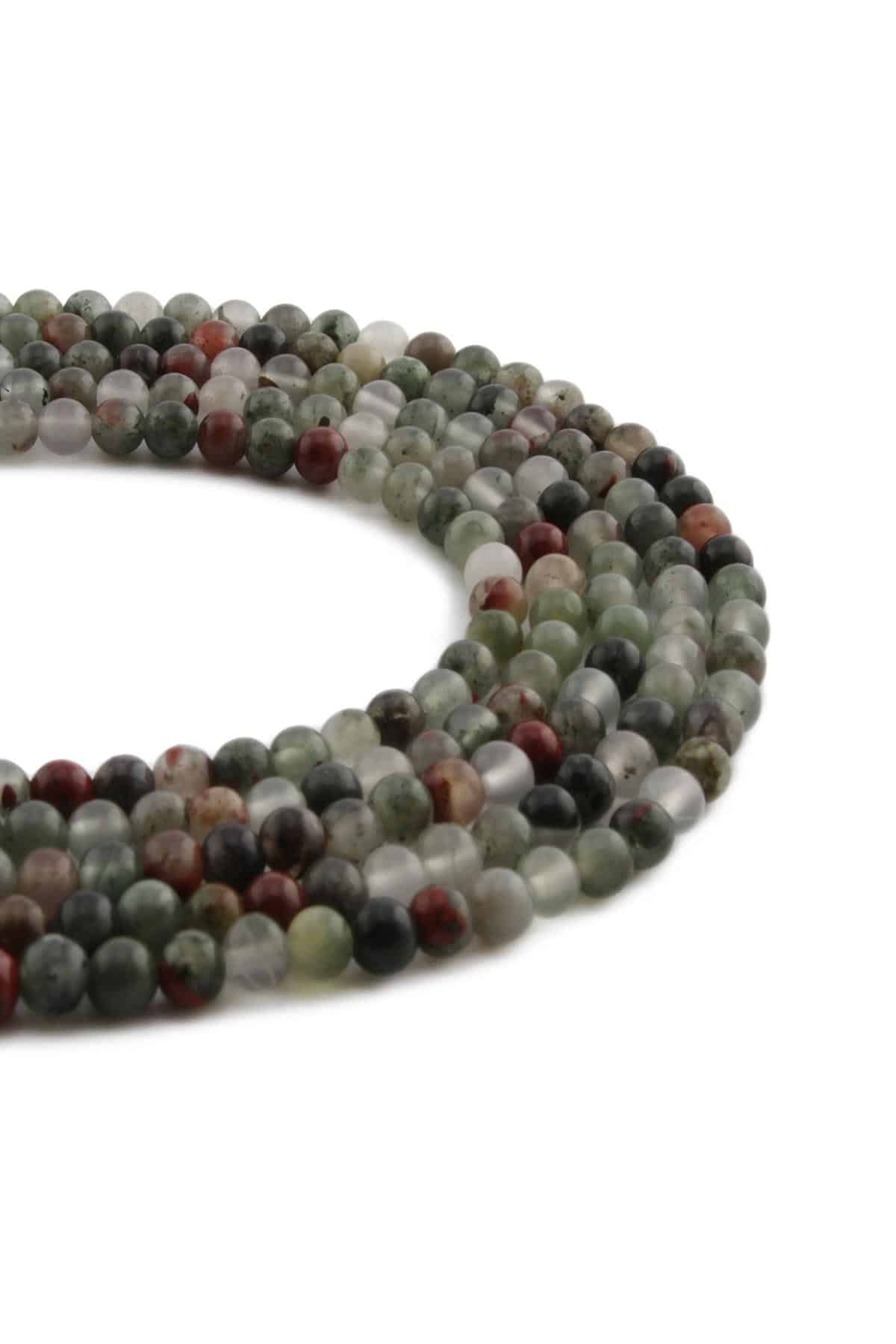 Kan Taşı Doğal Taş Parlak Karışık Küre Kesim 4mm Dizi [AA]