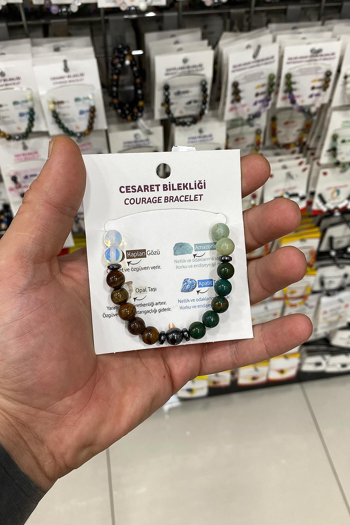 Kaplan Gözü- Apatit-Opal Doğal Taş Küre Kesim Cesaret Bilekliği