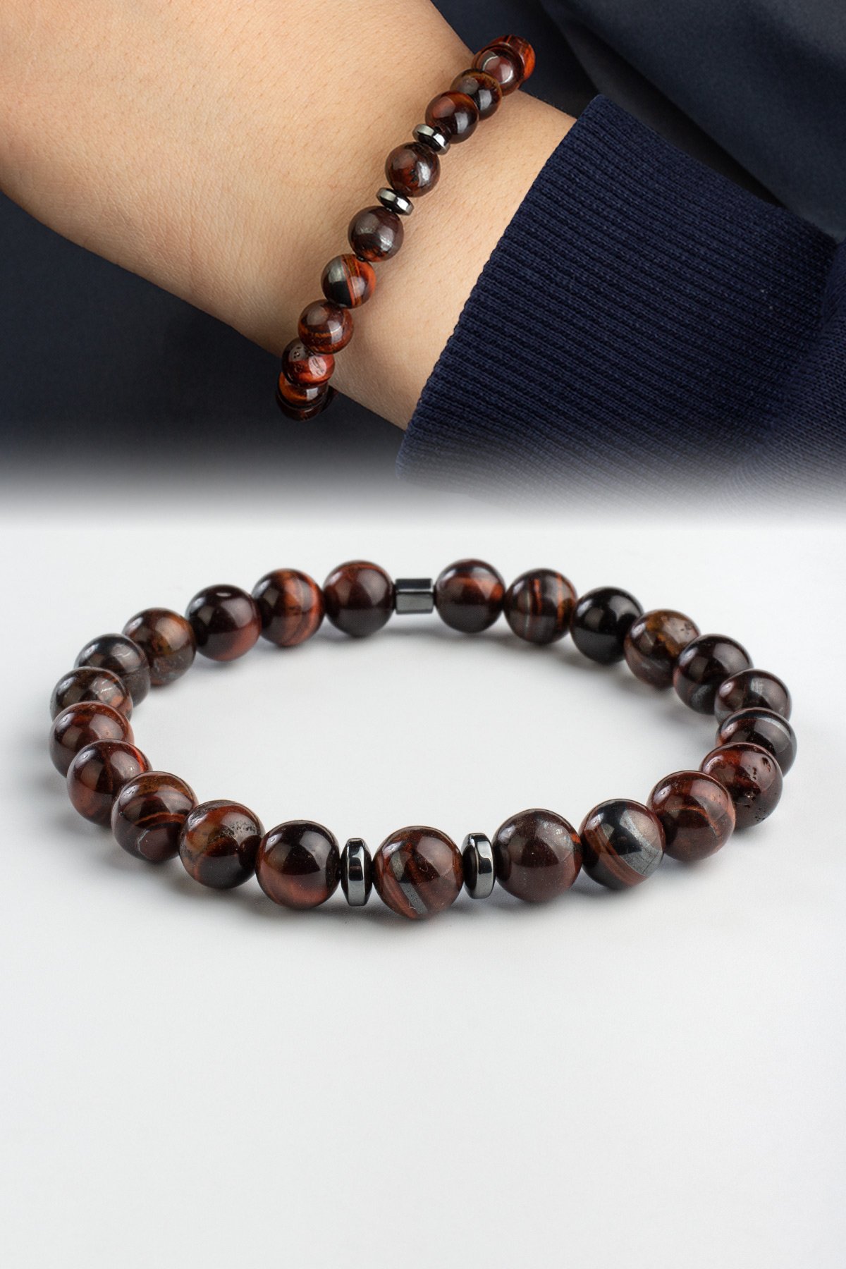 Şahin Gözü Doğal Taş Küre Kesim Parlak Kızıl 8mm Bileklik