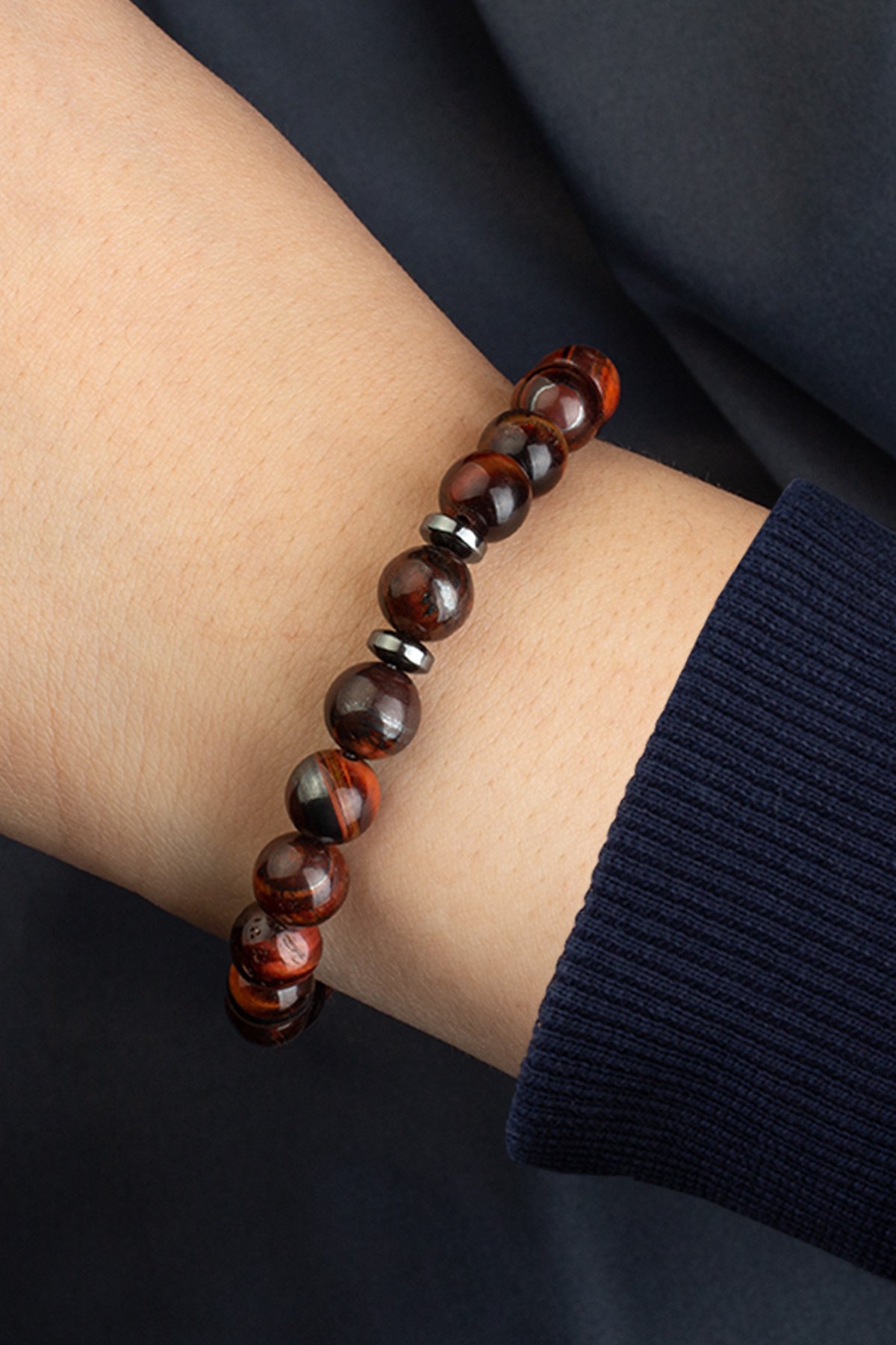 Şahin Gözü Doğal Taş Küre Kesim Parlak Kızıl 8mm Bileklik