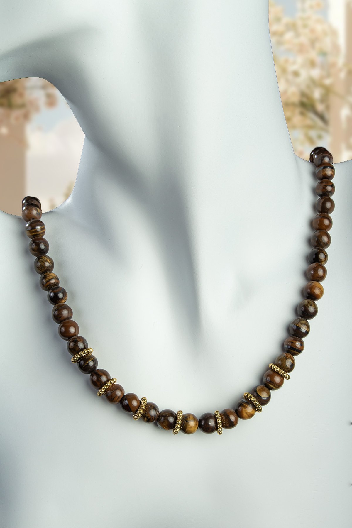 Kaplan Gözü Doğal Taş Küre Kesim Zincir Kapamalı Kolye