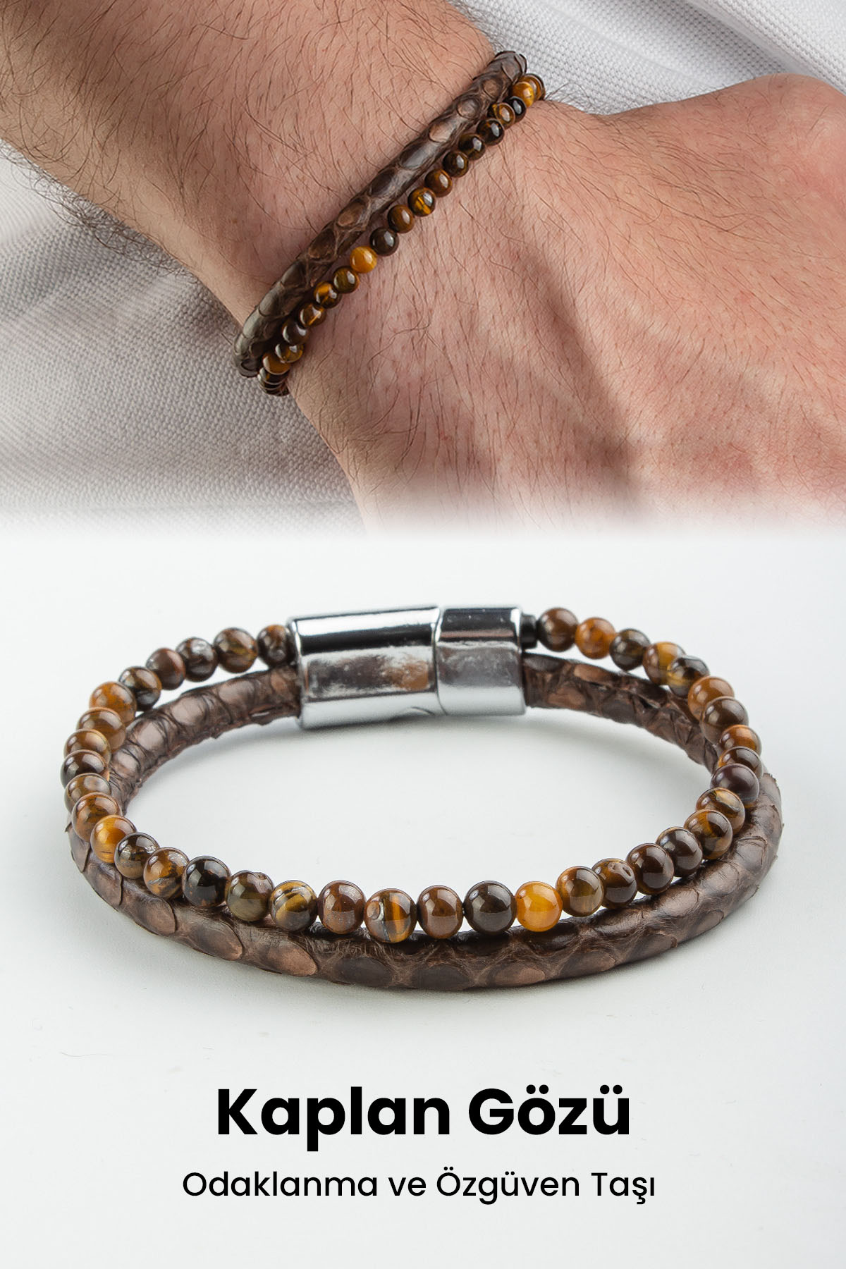 Kaplangözü Doğal Taş Piton Tüp Deri Erkek Bilekliği