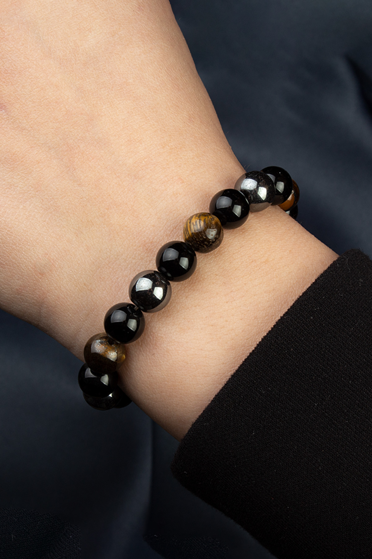 Kaplangözü- Karışık Doğal Taş Küre Kesim Kahverengi Zayıflama Bilekliği