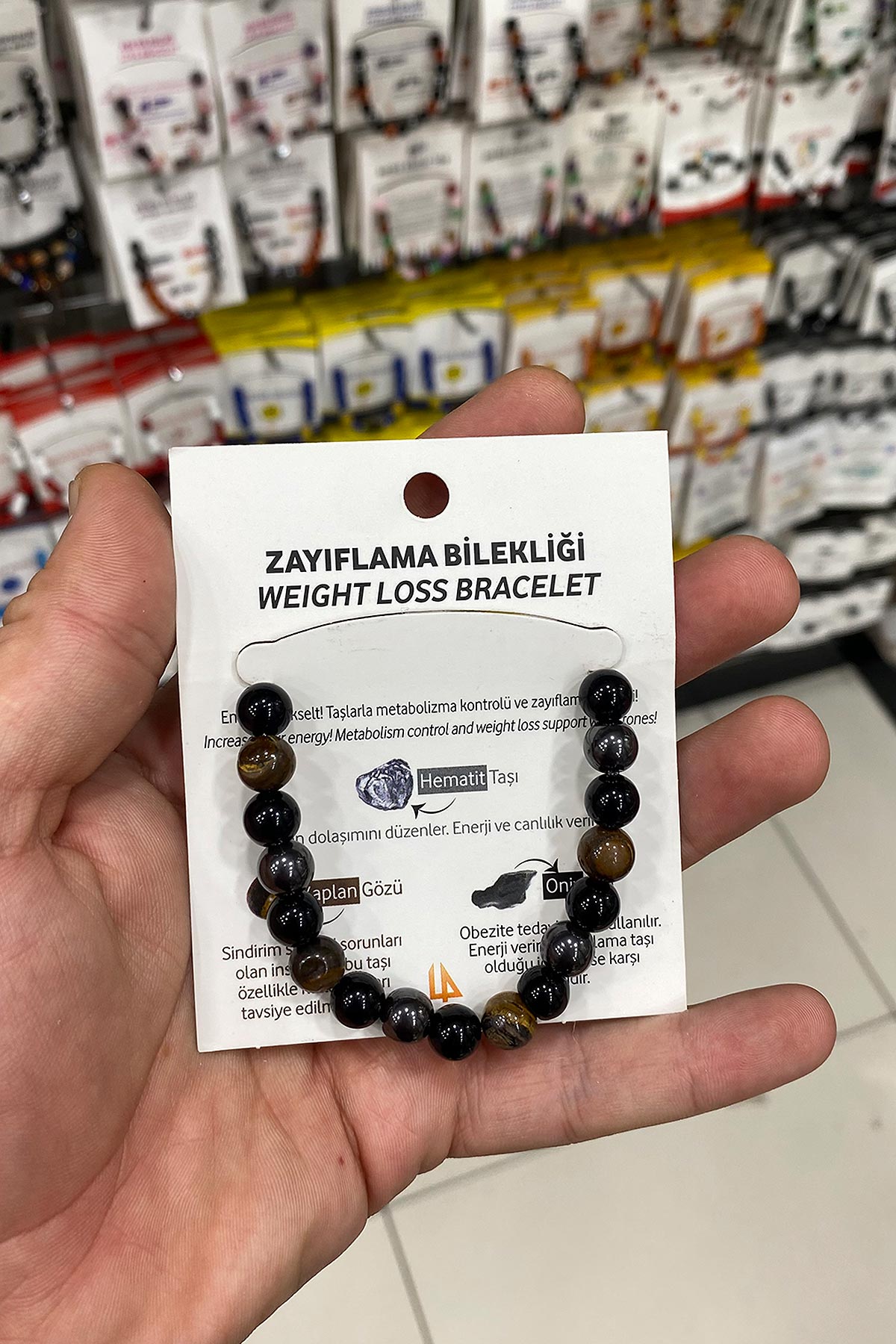 Kaplangözü- Karışık Doğal Taş Küre Kesim Kahverengi Zayıflama Bilekliği