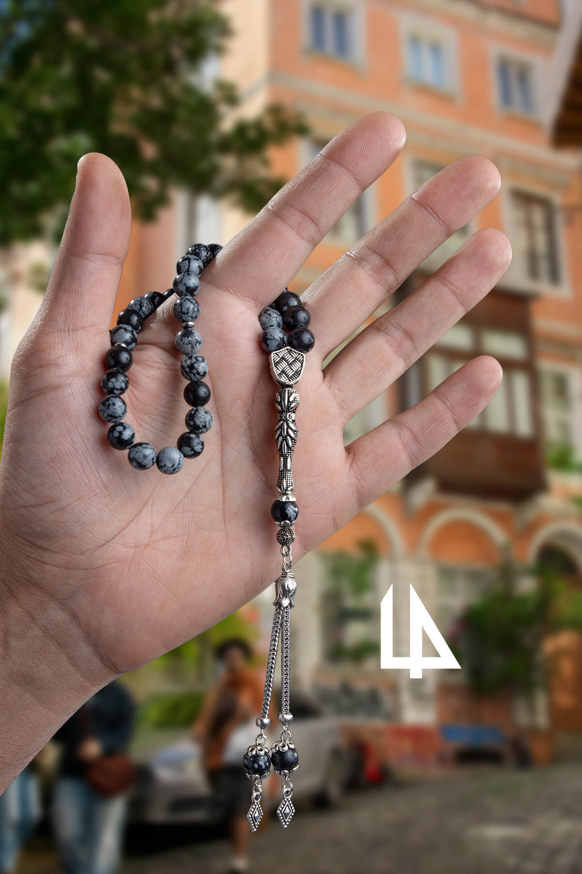 Karlı Obsidyen Doğal Taş Küre Kesim 33 lü 8mm Tesbih