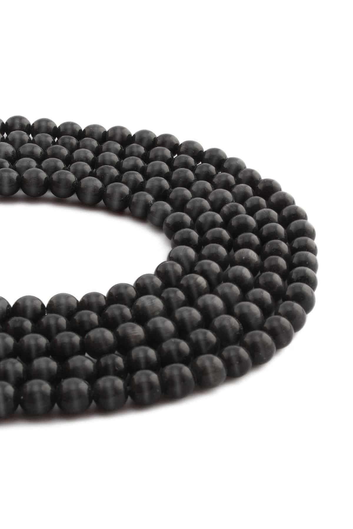 Kedi Gözü Doğal Taş Açık Siyah Küre Kesim 6mm Dizi