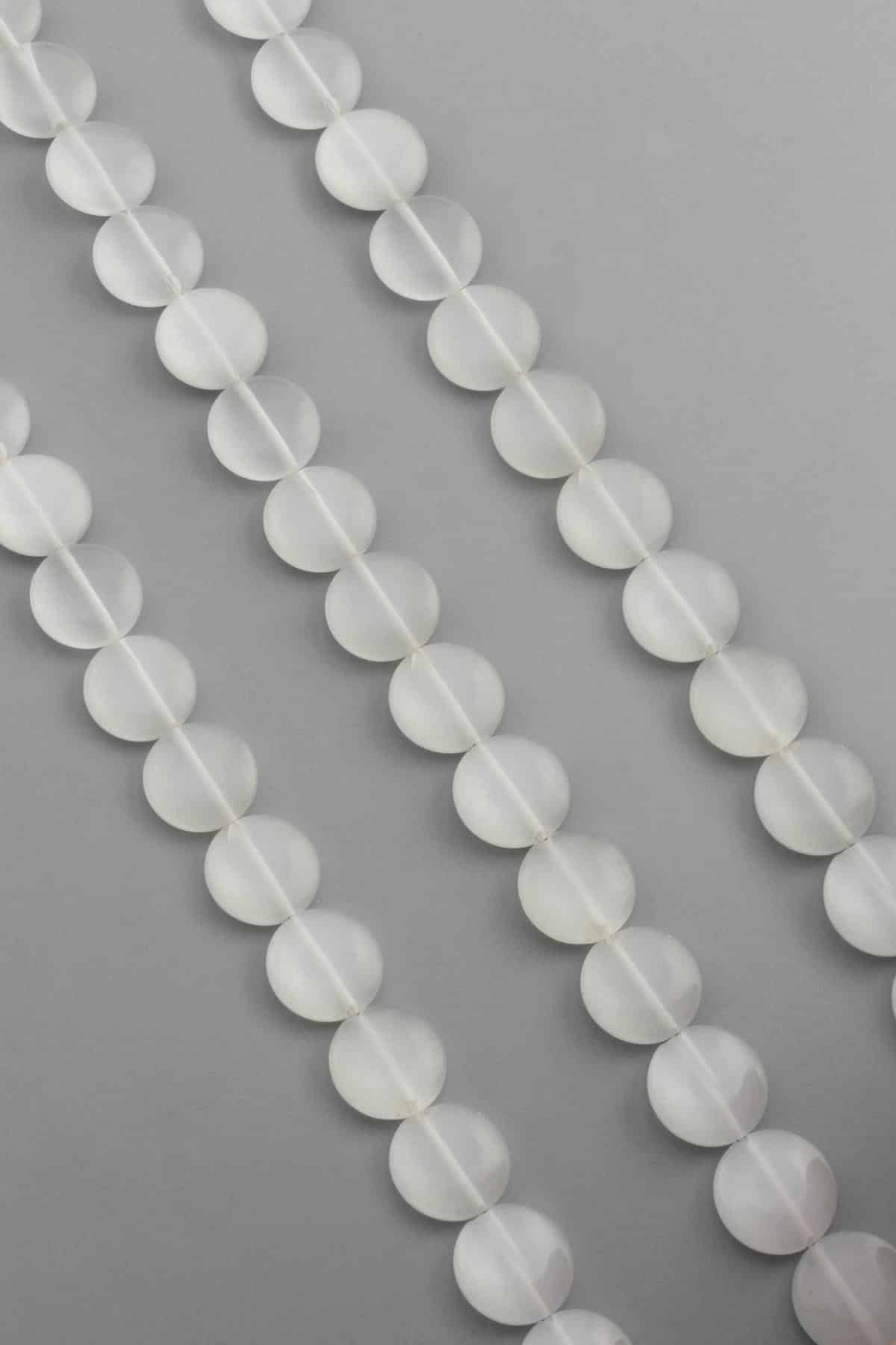 Kedi Gözü Doğal Taş Parlak Koyu Beyaz Daire Kesim 15x5mm Dizi [AB]